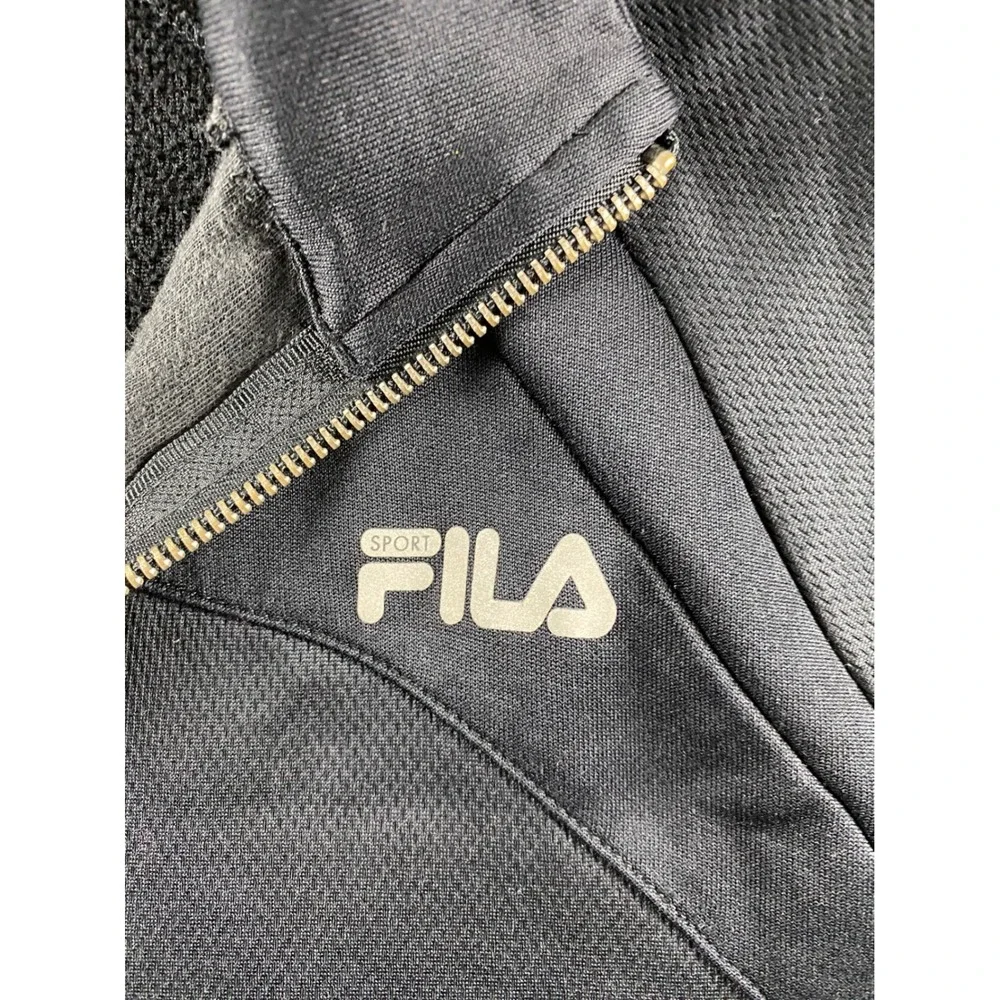 Fila Sport Womens Black Full Zip Track Jacket Fleece Lined Mock Neck Large
